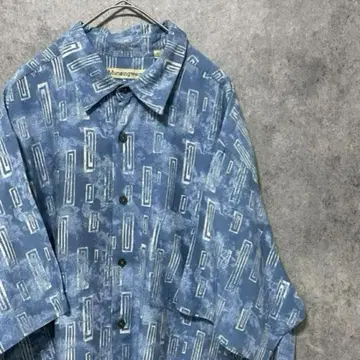 90S 빈티지 반팔 패턴 셔츠 남성용 XL 레이온 구제 의류 개성파
