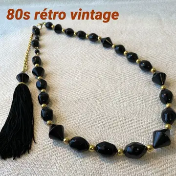 80년대 vintage 블랙 금 드롭 코스튬 비즈 태슬 벨트 버블 시대