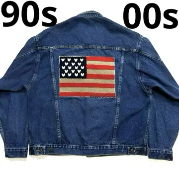 M 90s 00s 올드 디즈니 미키마우스 성조기 데님 자켓