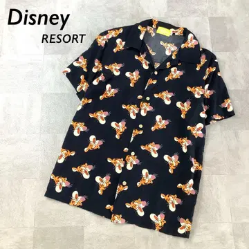 새상품급 Disney RESORT 올 패턴 티거 알로하 셔츠 오픈 카라