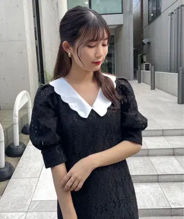 nice claup 카라 부착 레이스 원피스