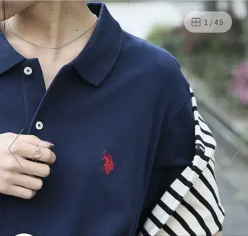 U.S. POLO ASSN./원포인트 로고 자수 피케 셔츠 S 네이비