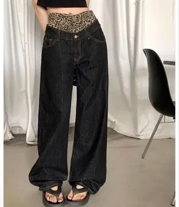 더블 허리 레오파드 무늬 더블 허리
