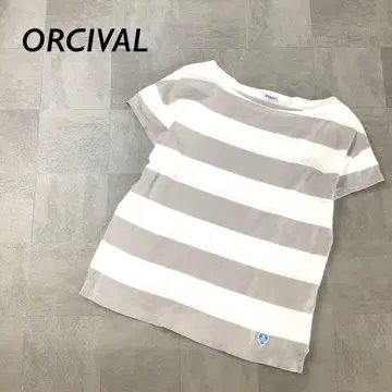 ORCIVAL 와이드 보더 바스크 셔츠 반팔 그레이 화이트