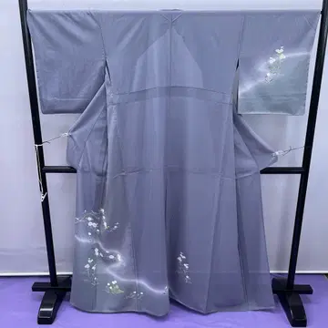 3146 명주 츠케사게 호몬기 순수 실크 여름 기모노 그레이 꽃무늬