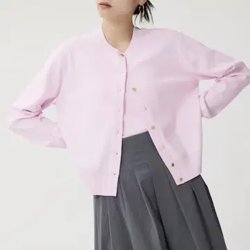 PLST UV 컷 레이온 블렌드 메탈 버튼 가디건 핑크 M
