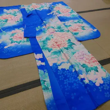 별주 츄세이 후리소데 실크 이중 기모노 진품 앤티크
