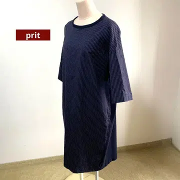 prit 스트라이프 풀오버 반소매 원피스 네이비