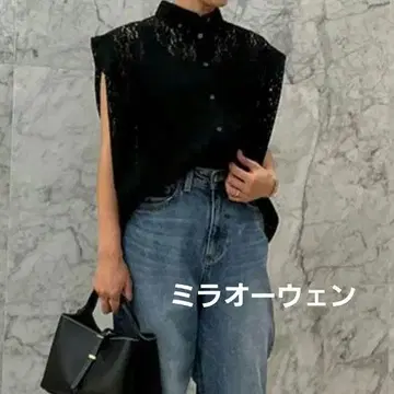 미라 오웬 레이스 어깨 턱 프렌치 슬리브 블라우스