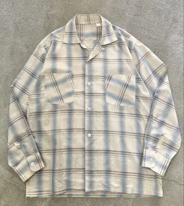 90s 오픈 카라 셔츠 옴브레 체크 무늬 M vintage