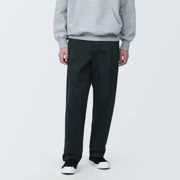 새상품 무인양품 MUJI 신사 스트레치 치노 턱 와이드 팬츠 블랙 w79