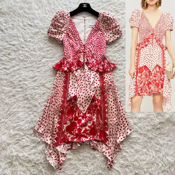 [ 셀프 포트레이트 ] Dot Satin Printed dress 레드