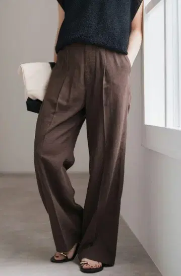 Spick and Span 하이브리드 라미 1턱 팬츠 브라운 34