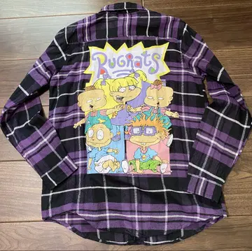 Rugrats 라그라츠 체크 플란넬 셔츠 보라색 니켈로디언