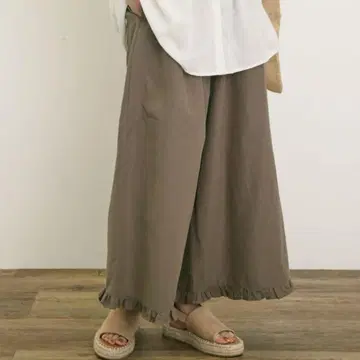 사만사 모스모스 면 린넨 밑단 프릴 팬츠 모카