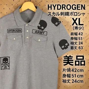 HYDROGEN 스컬 자수 피케 셔츠 그레이 XL 새상품급