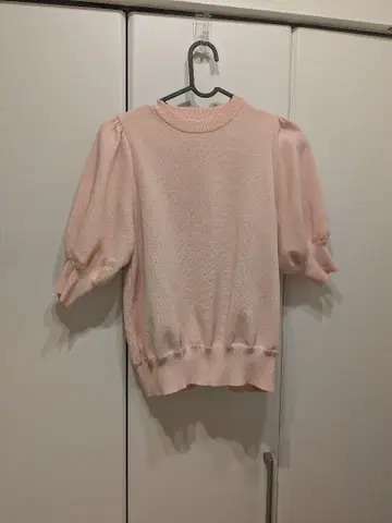 yori 코튼 퍼프 슬리브 니트 핑크