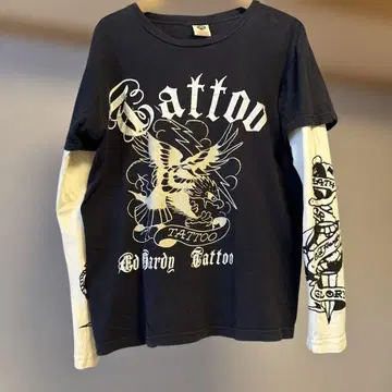 y2k 정품 플로키 Ed Hardy 타투 긴팔 티셔츠 s 에드하디