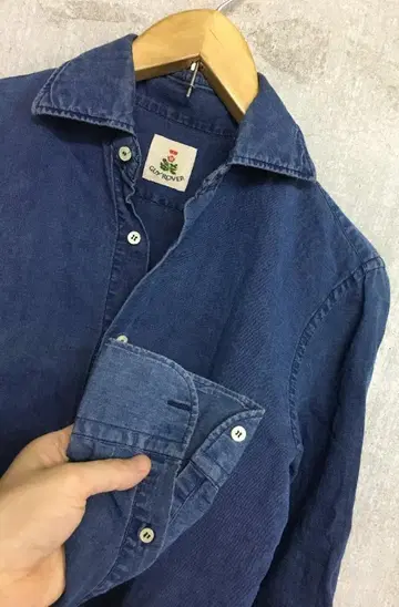 가이 로버 린넨 혼방 청량 인디고 염색 워시 가공 셔츠 사이즈 S