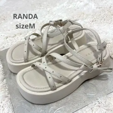 RANDA 란다 2WAY 크로스 스트랩 통굽 샌들 M 리본 골드 스터드