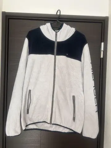 TOMMY HILFIGER 플리스 자켓 후드 화이트 네이비 타미힐피거