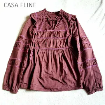 CASA FLINE 프릴 블라우스 긴팔 프리 버건디