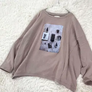 오버 사이즈 맨투맨 포토 프린트 돌먼 슬리브 핑크 베이지