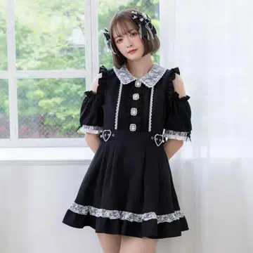[설명 필독] Dearmylove 반짝반짝 비쥬 레이스 겹침 프릴 원피스
