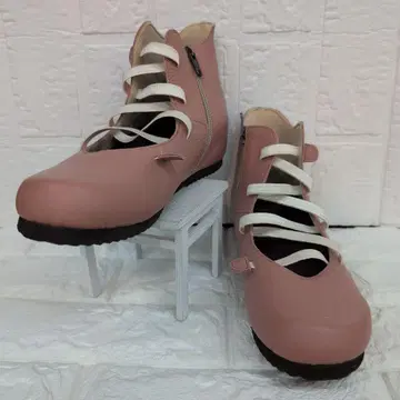 JS 하트 라벨 가죽 지퍼 부티 신발 23cm