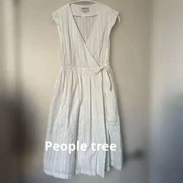 People Tree 화이트 핸드메이드 레이스 원단의 랩 드레스 M