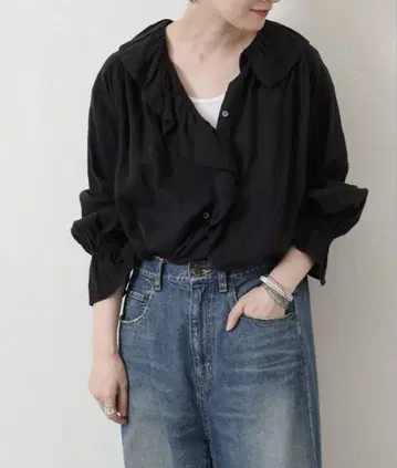 journal standard luxe 프렌치 린넨 프릴 퍼프 블라우스