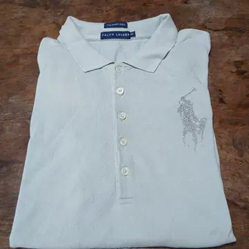 Ralph Lauren 얇은 그린 폴로 셔츠 실버 비즈 자수