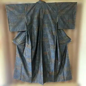 A 오시마 명주 이중 기모노 네이비