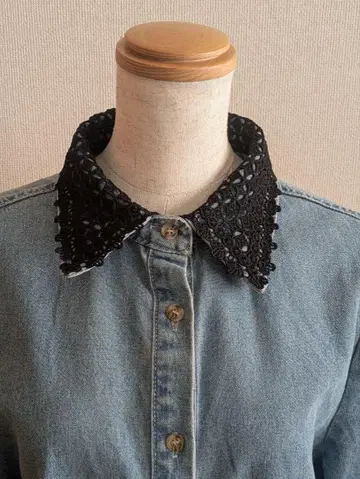 옷깃 레이스 데님 셔츠