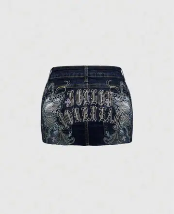 SHEIN 즉시 매진 데님 자수 미니 스커트 L
