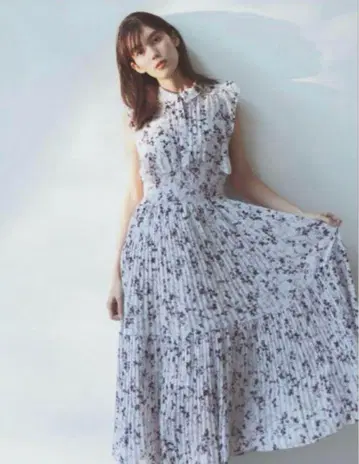 프릴 플리츠 원피스 블루