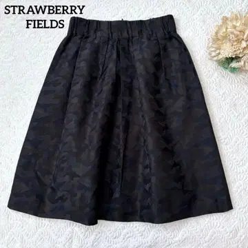 스트로베리 필드 카모플라주 플레어 스커트 위장 무늬 허리밴딩