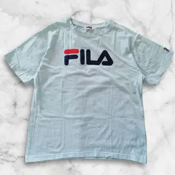 FILA 휠라 블루 계열 프린트 로고 반팔 셔츠 M 코튼 소재 100%
