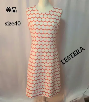 새상품급 LESTERA 레드 오렌지 & 화이트 도트 슬리브리스 원피스