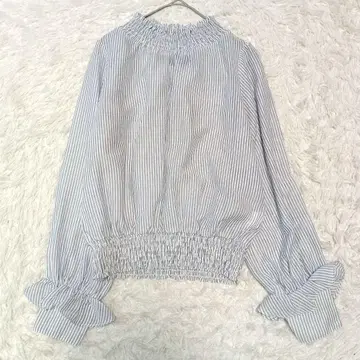 Omekashi 오메카시 스트라이프 패턴 블라우스 프릴 F 시어