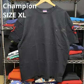 Champion 블랙 티셔츠 XL 페인트 페이드