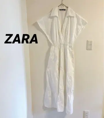 ZARA 슬리브리스 셔츠 원피스 화이트 티어드 포켓