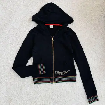 y2k Tommy Girl 후드티 블랙 M 멀티 보더 자수 로고