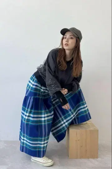 니코앤드 코튼 소금 축소 체크 팬츠 블루