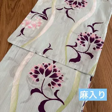 유카타 새상품 여성용 면 린넨 꽃무늬 아쿠아블루