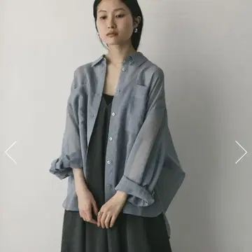 STYLEMIXER 루즈 포켓 시어 셔츠 블루