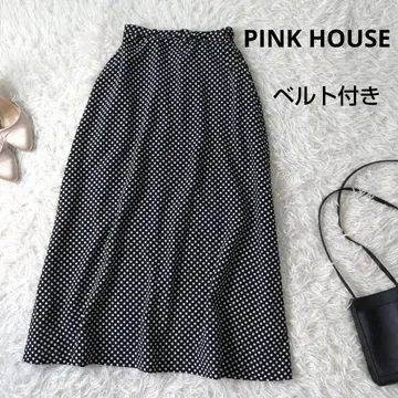 PINK HOUSE 도트 무늬 롱 스커트 벨트 포함 레트로 도트