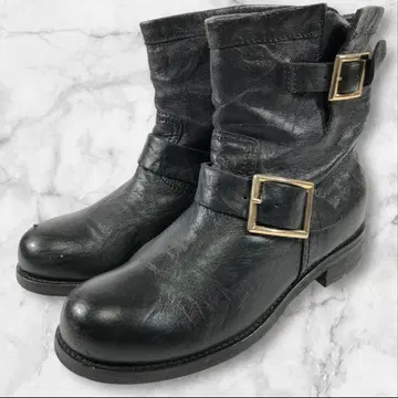지미추 신발 23.5cm 블랙 로고 금장 장식 숏부츠 캐주얼 슈즈