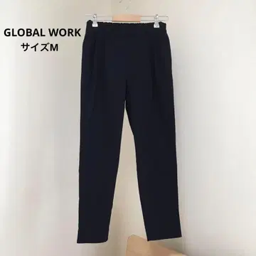 GLOBAL WORK 슬랙스 팬츠 투 턱 허리밴딩 네이비