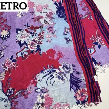 ETRO 스톨 꽃무늬 스트라이프 퍼플 스카이블루